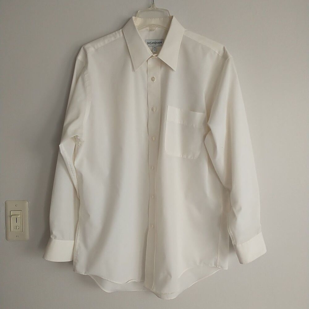 Vtg YSL Yves Saint Laurent Shirt Mens 16.5 32-33 S Cream Button Up Long Sleeve